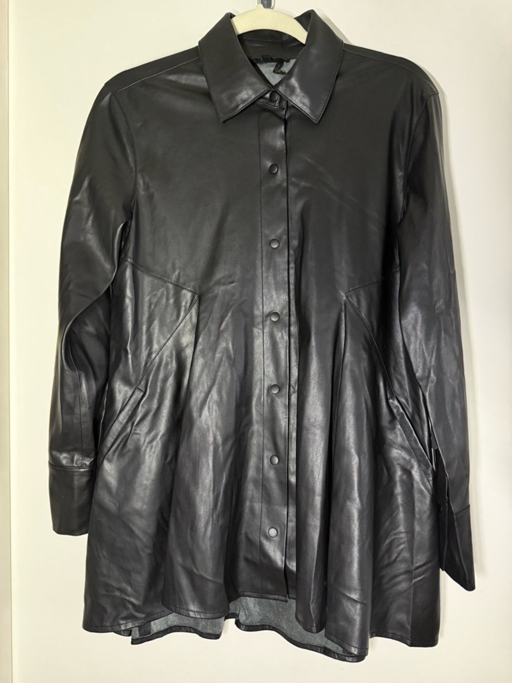 NWT DONNA KARAN Black Women’s PV Leather Button-Front Jacket/Tunic